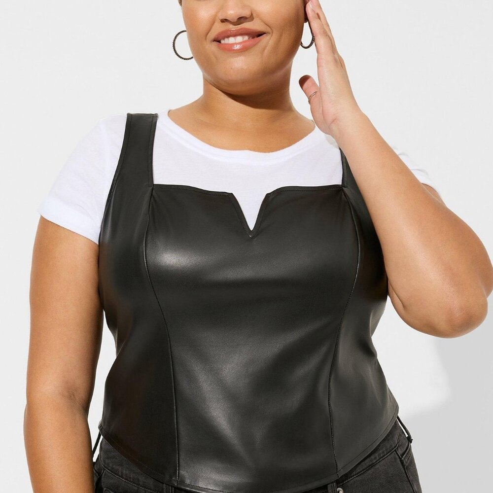 torrid Black Faux Leather V-Neck Crop Tank